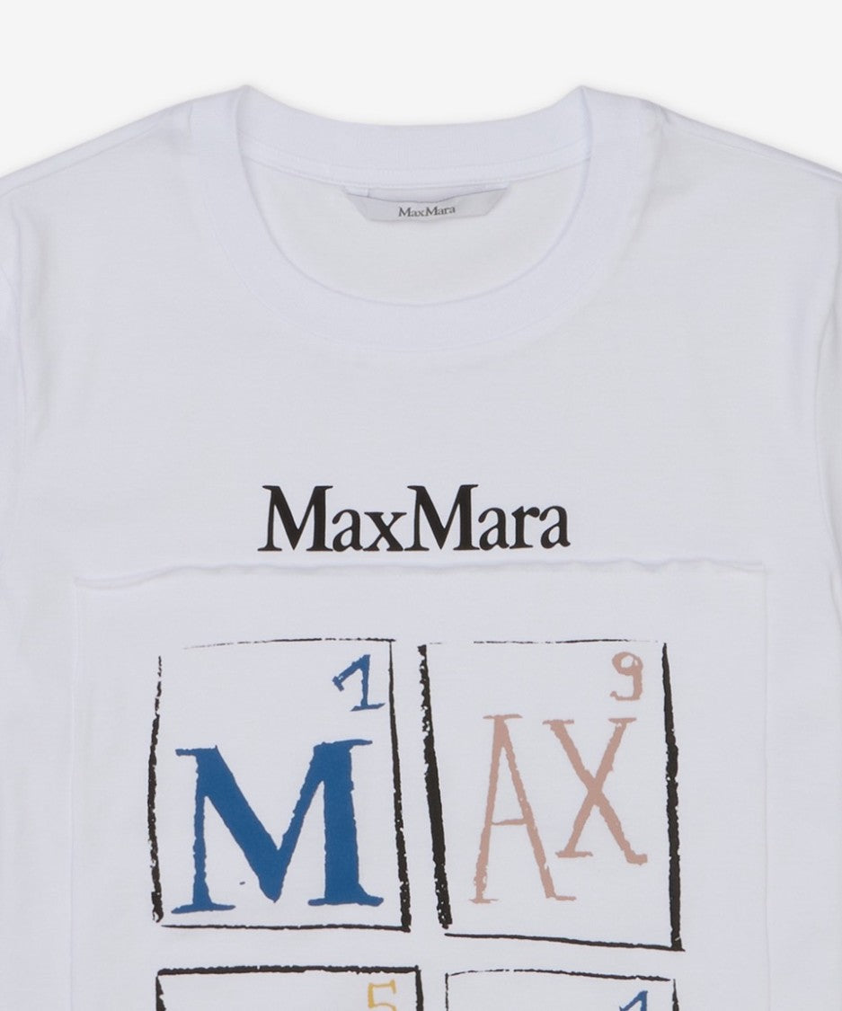 Max Mara Graphic Print White Cotton T-Shirt With Relaxed Fit