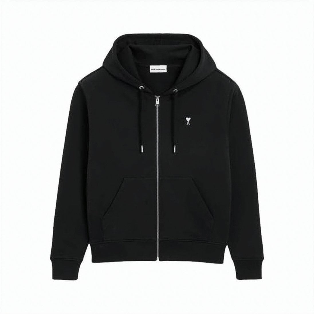 Ami Paris Zip-Up Hoodie With Drawstring Hood And Embroidered Logo