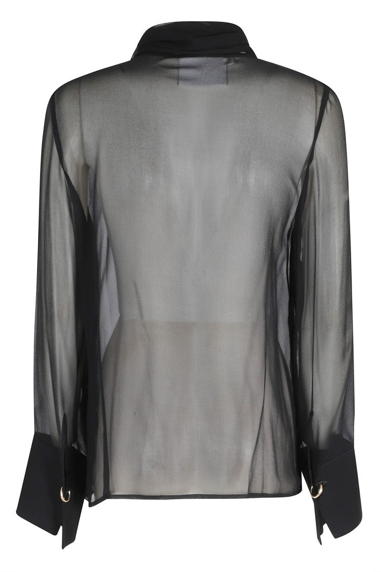 Erika Cavallini Black Kaia Georgette Scarf Crewneck Silk Blouse
