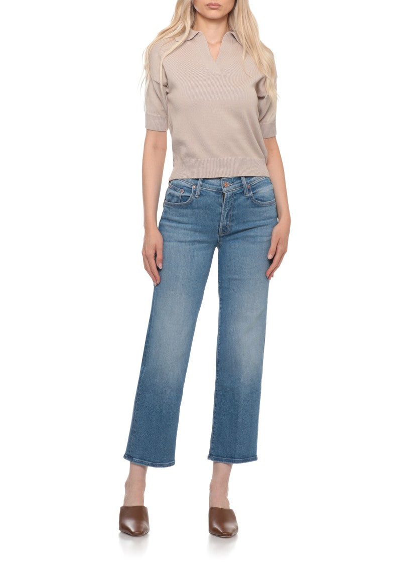 Mother Light Blue Mid Rise Straight Jeans