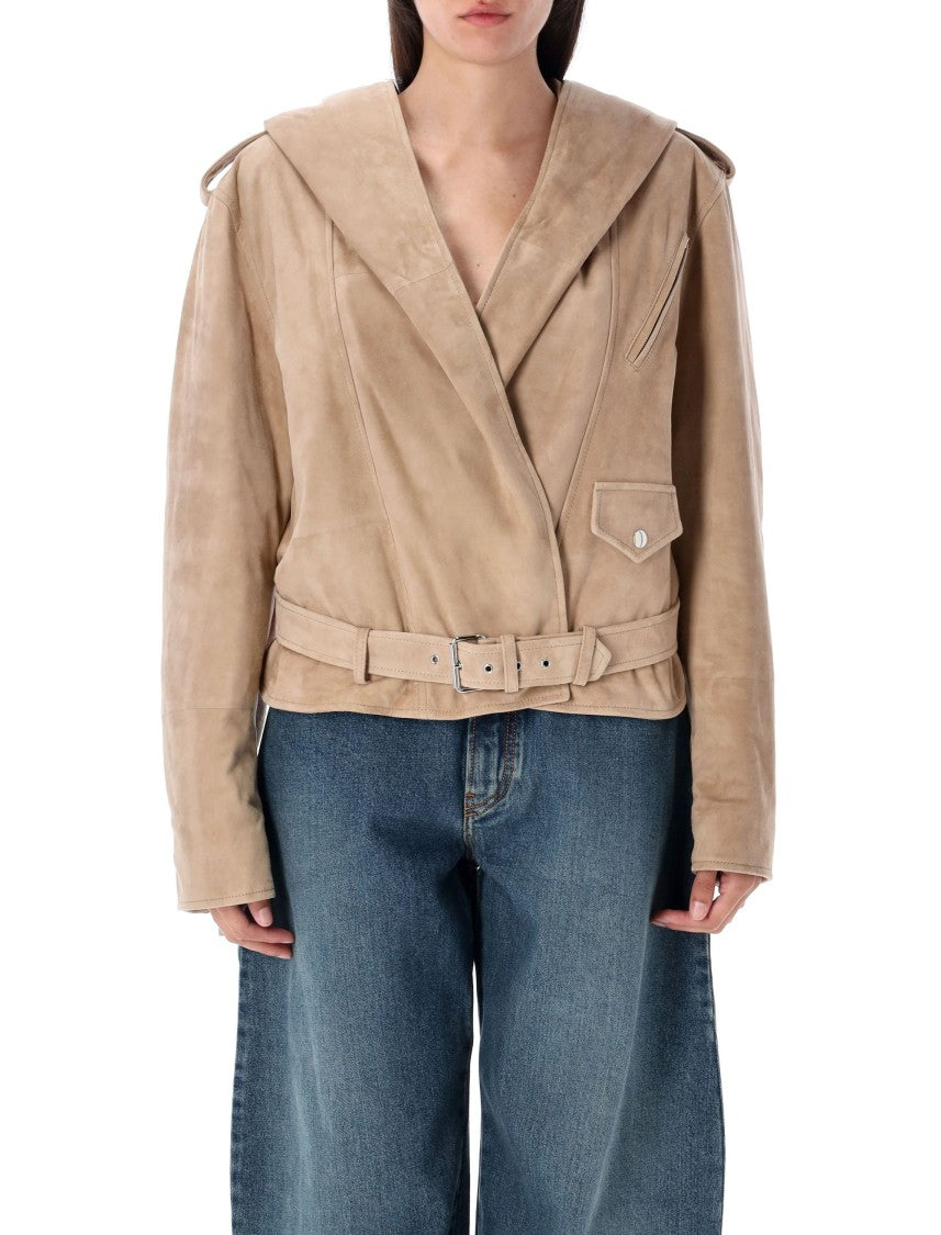 Alaïa Suede Hooded Biker Jacket