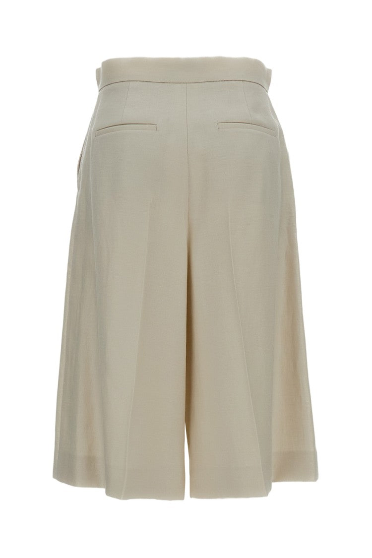 Max Mara Beige Khaki Linen Bermuda Shorts