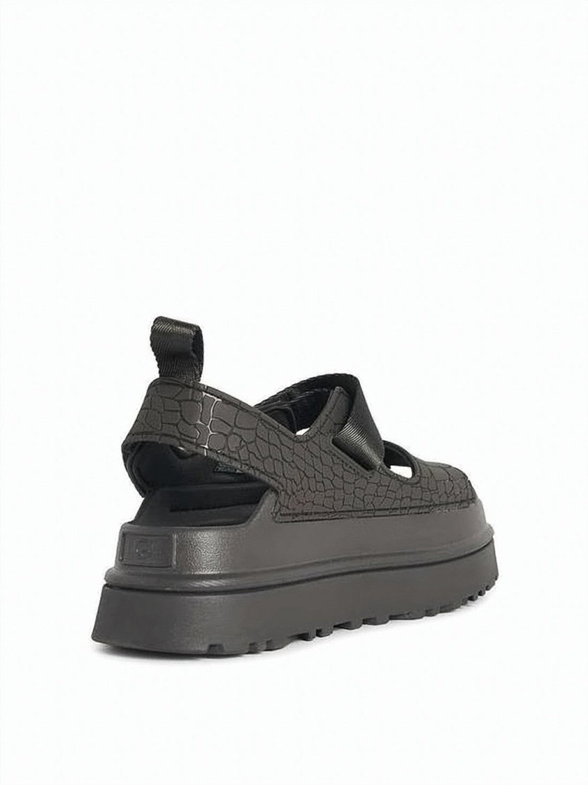 Ugg Textured Black Synthetic Leather Sandals With Sole