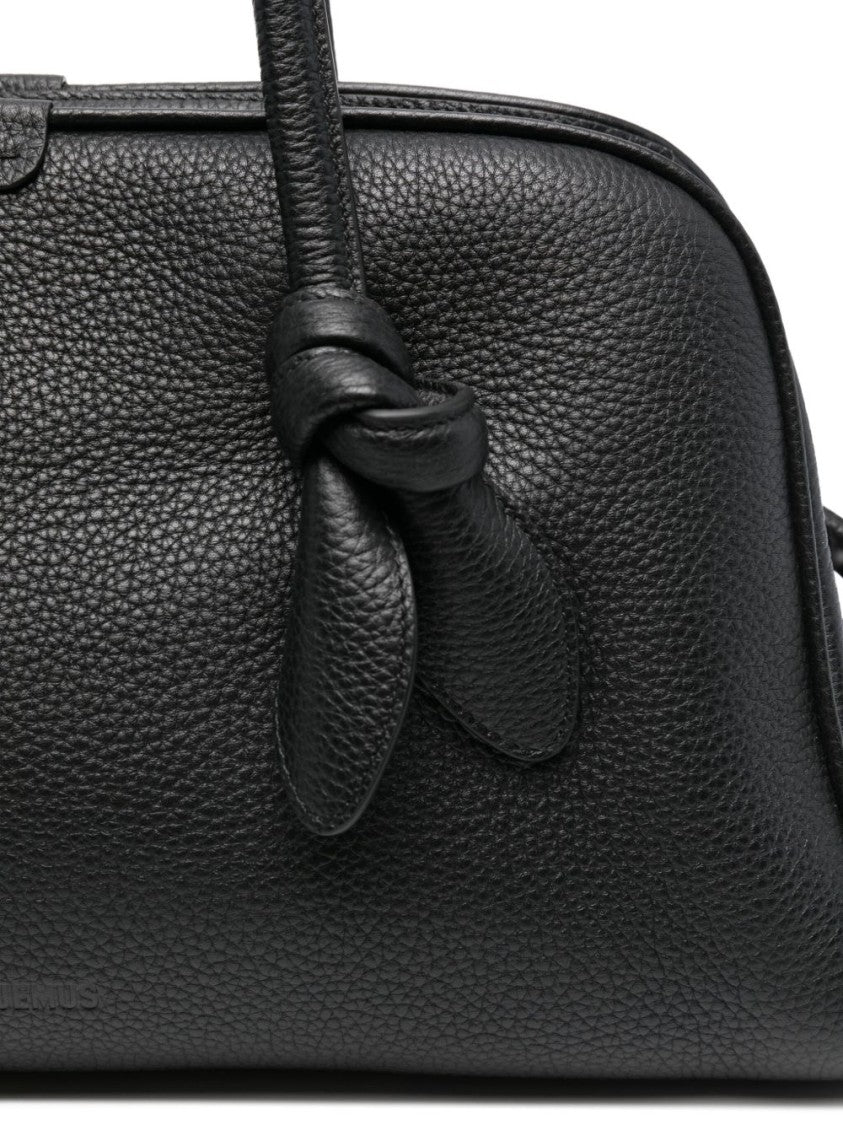 Jacquemus Black Calf Leather Knotted Zip Bag