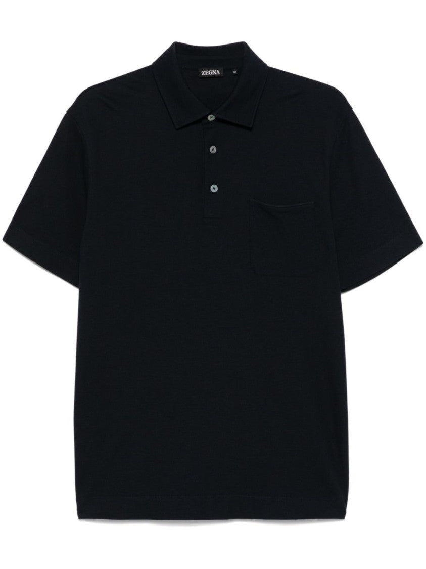 Ermenegildo Zegna Midnight Blue Polo Shirt With Front Button Placket