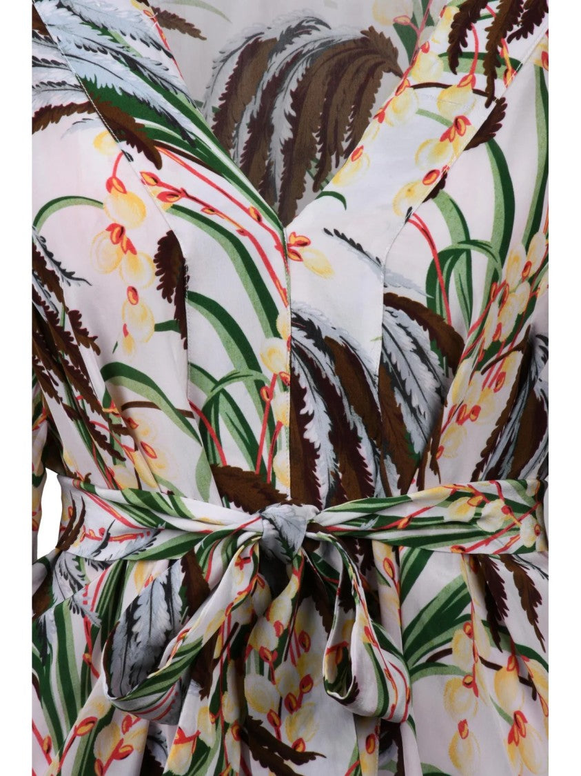 P.A.R.O.S.H. Multicolor Botanical Print Belted Viscose Blouse