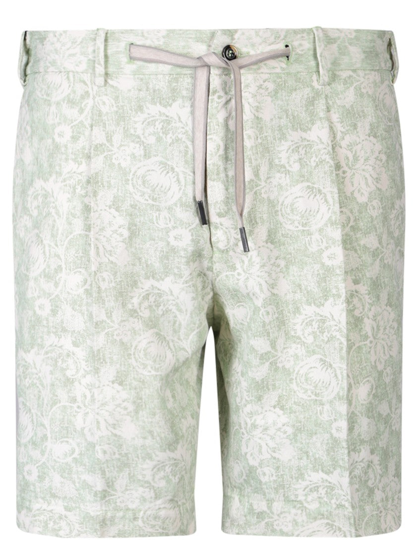Dell'oglio Floral Print Linen Blend Shorts With Adjustable Drawstring