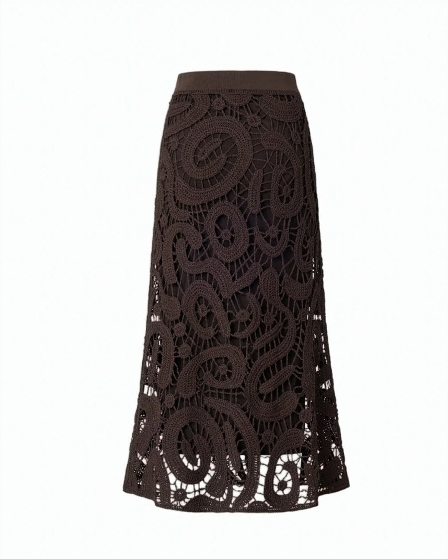 Pinko Maestrale Crochet Flared Midi Skirt