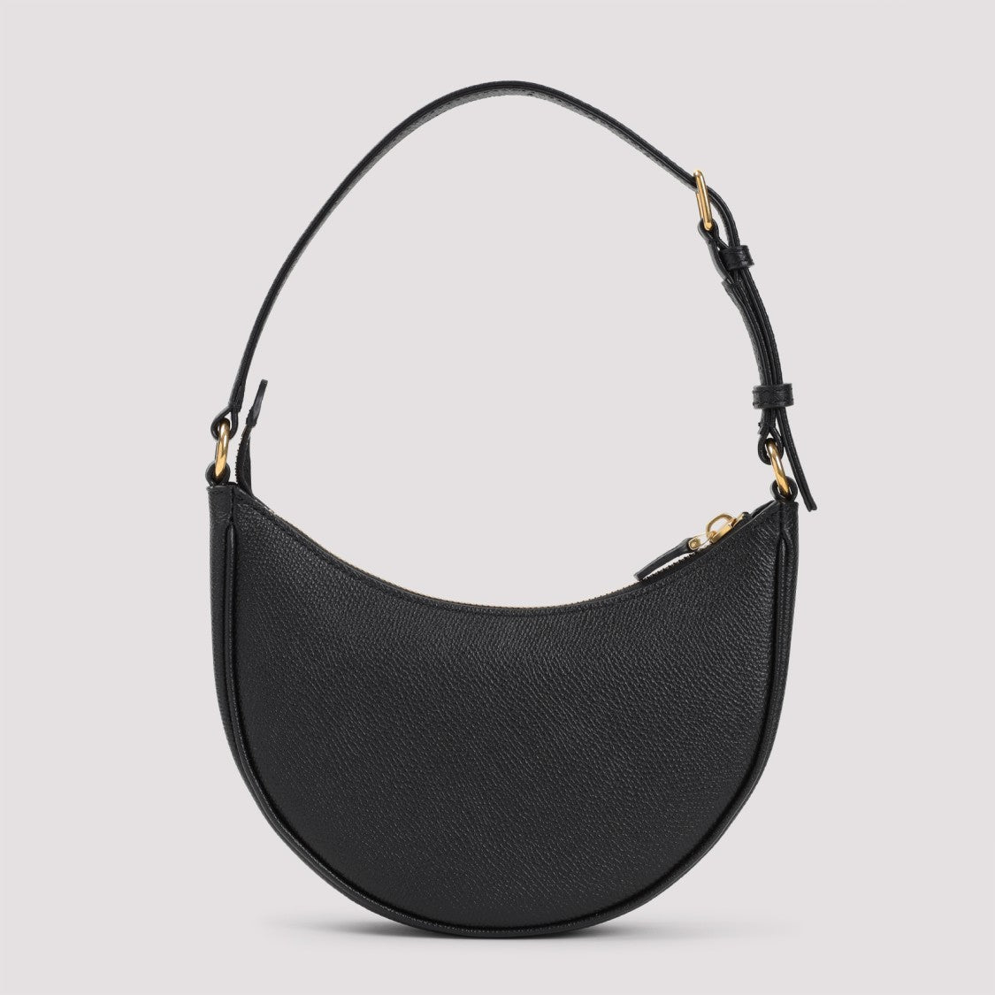Valentino Garavani Black Grained Calf Leather Mini Hobo V Logo Signature Handbag