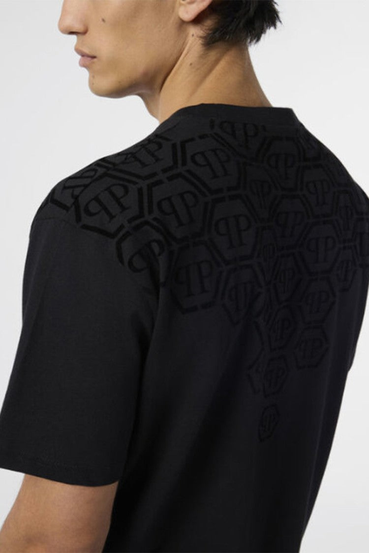Philipp Plein Black Tonal Degrade Hexagon Monogram Cotton T-Shirt