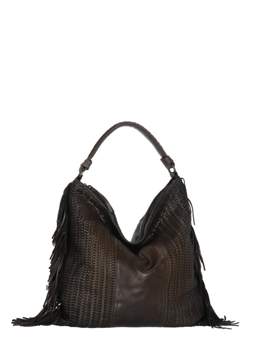 Reptile's House Brown Reptile's House Shopping Tote With Braided Pattern And Fringes