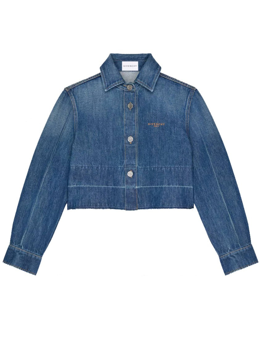 Givenchy Cropped Denim Shirt With Raw Edge Hem And Classic Button-Down Front