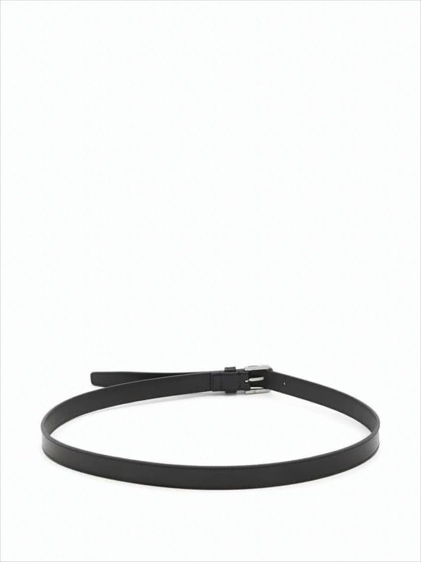 Saint Laurent Narrow Calf Leather Belt With Polished Brass Buckle