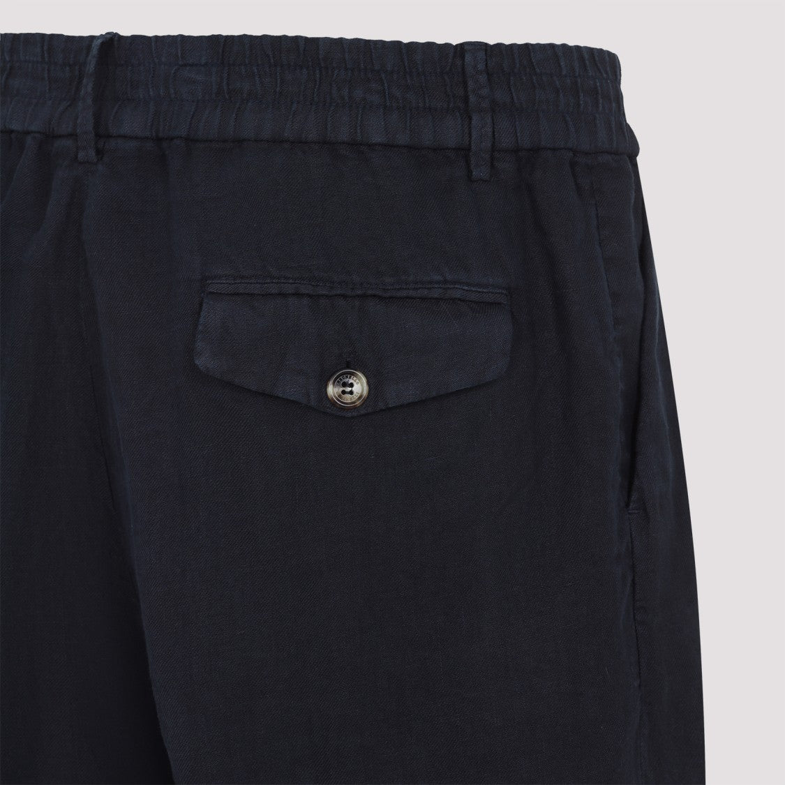 Brunello Cucinelli Relaxed Black Linen Bermudas With Elastic Waistband