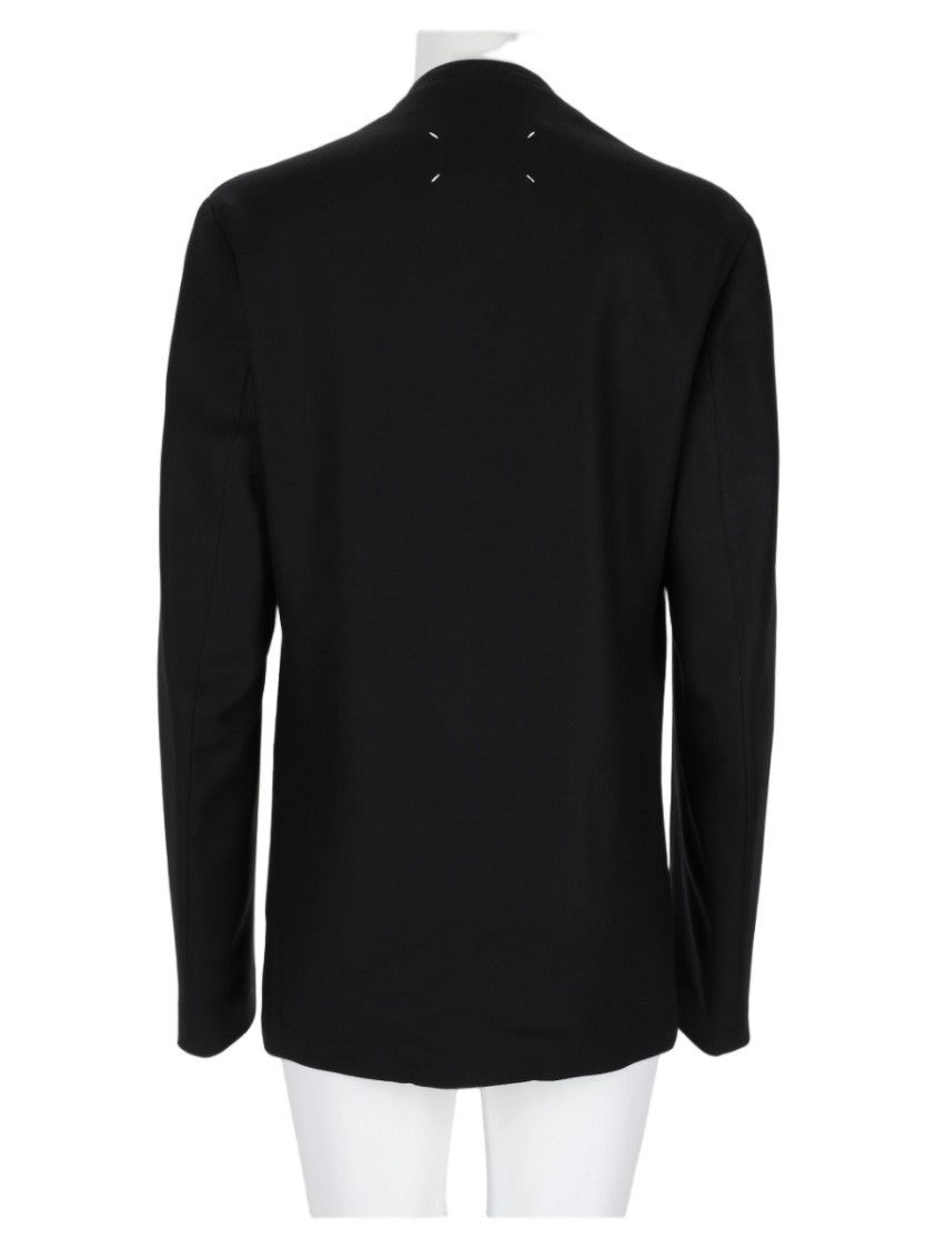 Maison Margiela Minimalist Black Virgin Wool Jacket With Deep V-Neckline