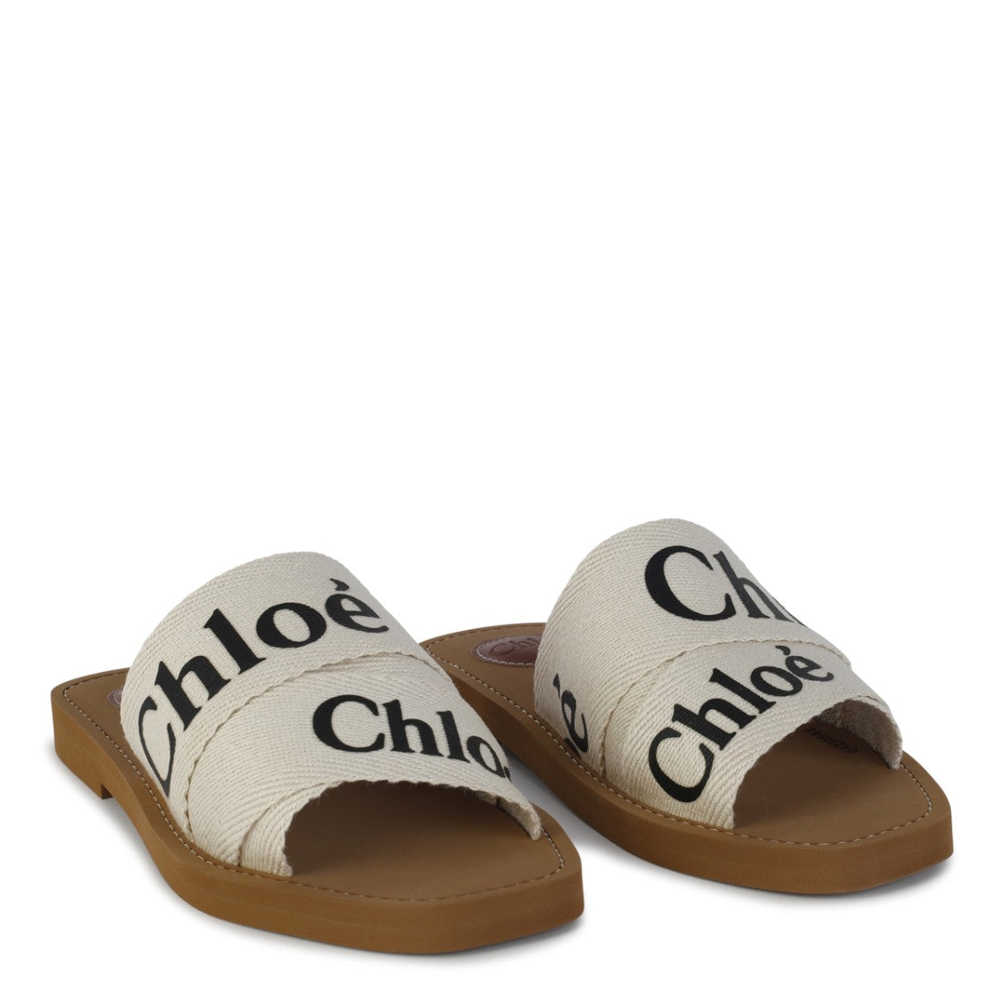 Chloé White Canvas Woody Flats