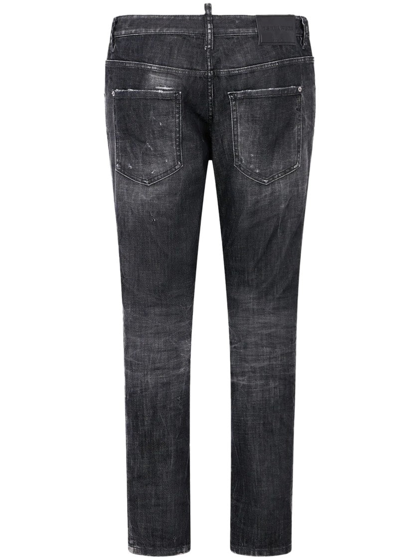 Dsquared2 Slim Fit Distressed Black Wash Jeans With Classic Five-Pocket Styling