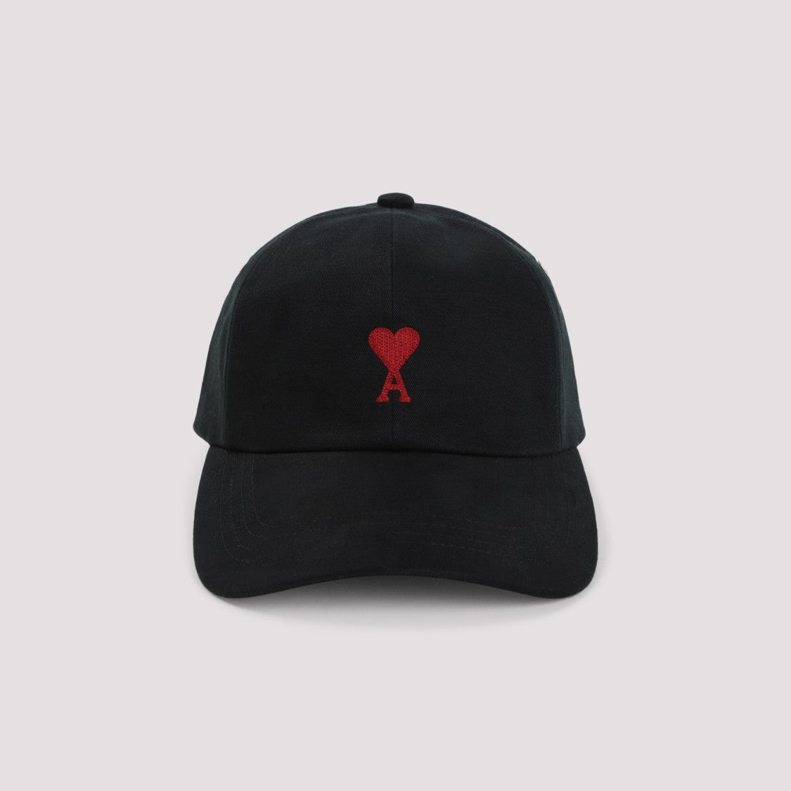 Ami Paris Black Cotton Hat With Red Embroidered Logo