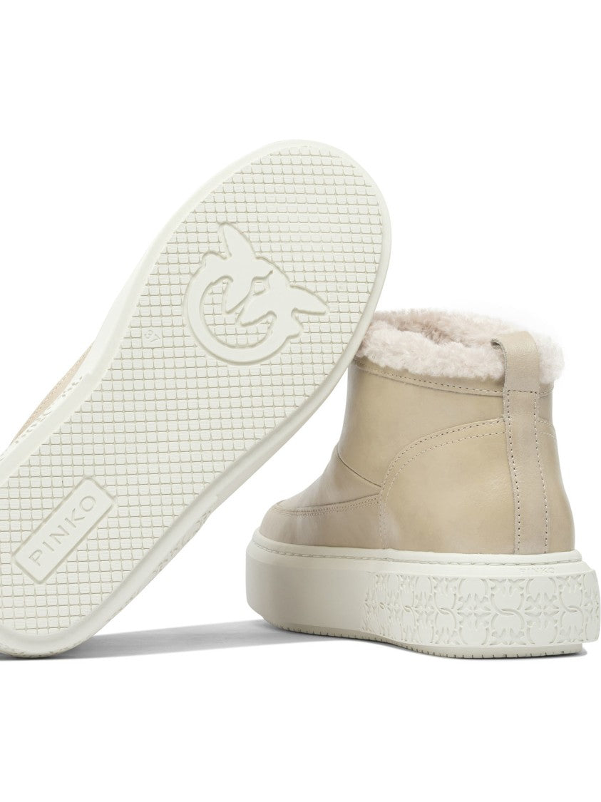Pinko Beige Leather-Rubber Ankle Boots
