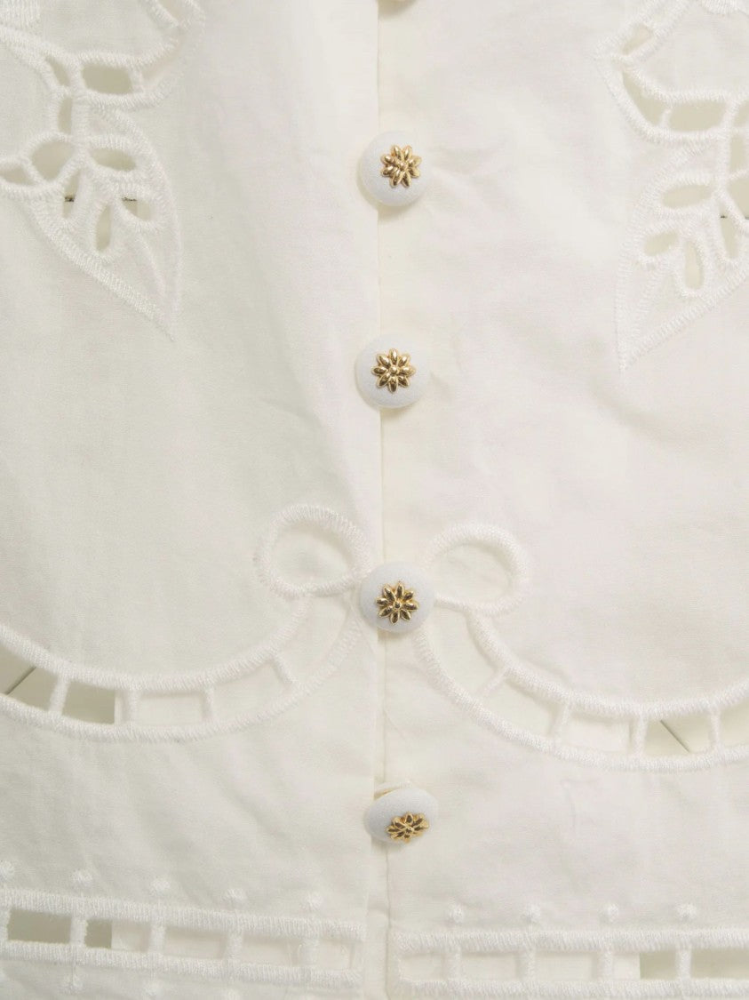 Farm Rio White Richelieu Embroidery Cotton Blouse