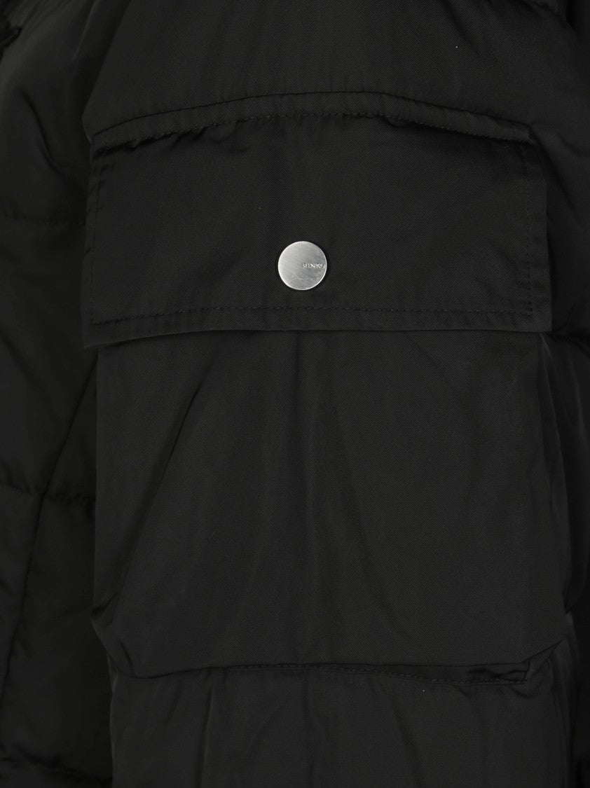 Pinko Matte-Finish Black Cape With Hood And Flowing Silhouette