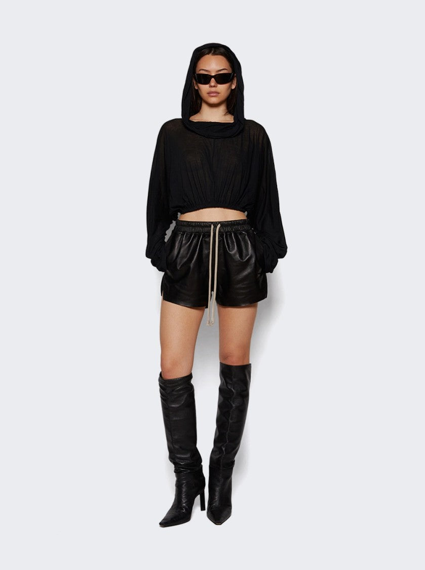 Rick Owens Cropped Hooded Tunic Tee Black