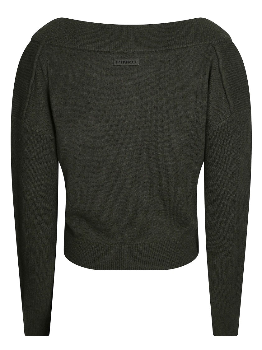Pinko Gracidio Pure Wool Cropped V-Neck Knitted Top