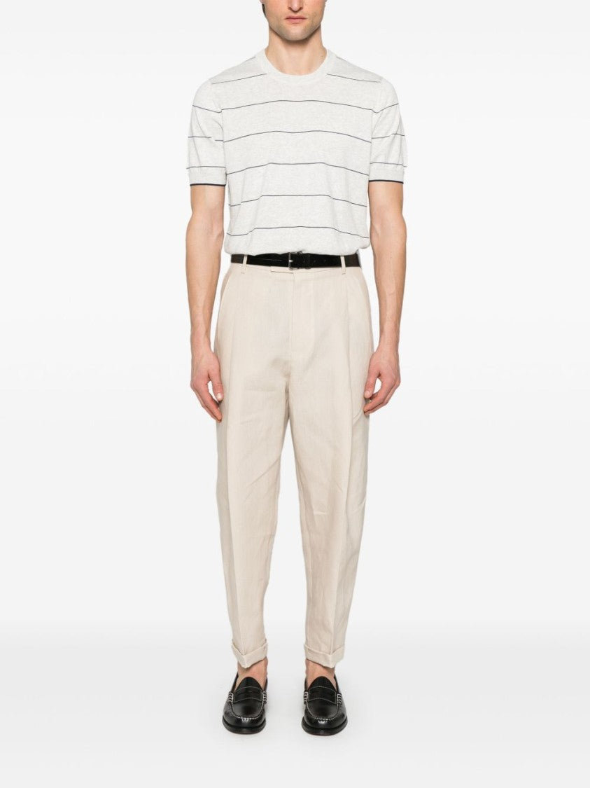 Brunello Cucinelli Light Grey Striped T-Shirt With Relaxed Fit