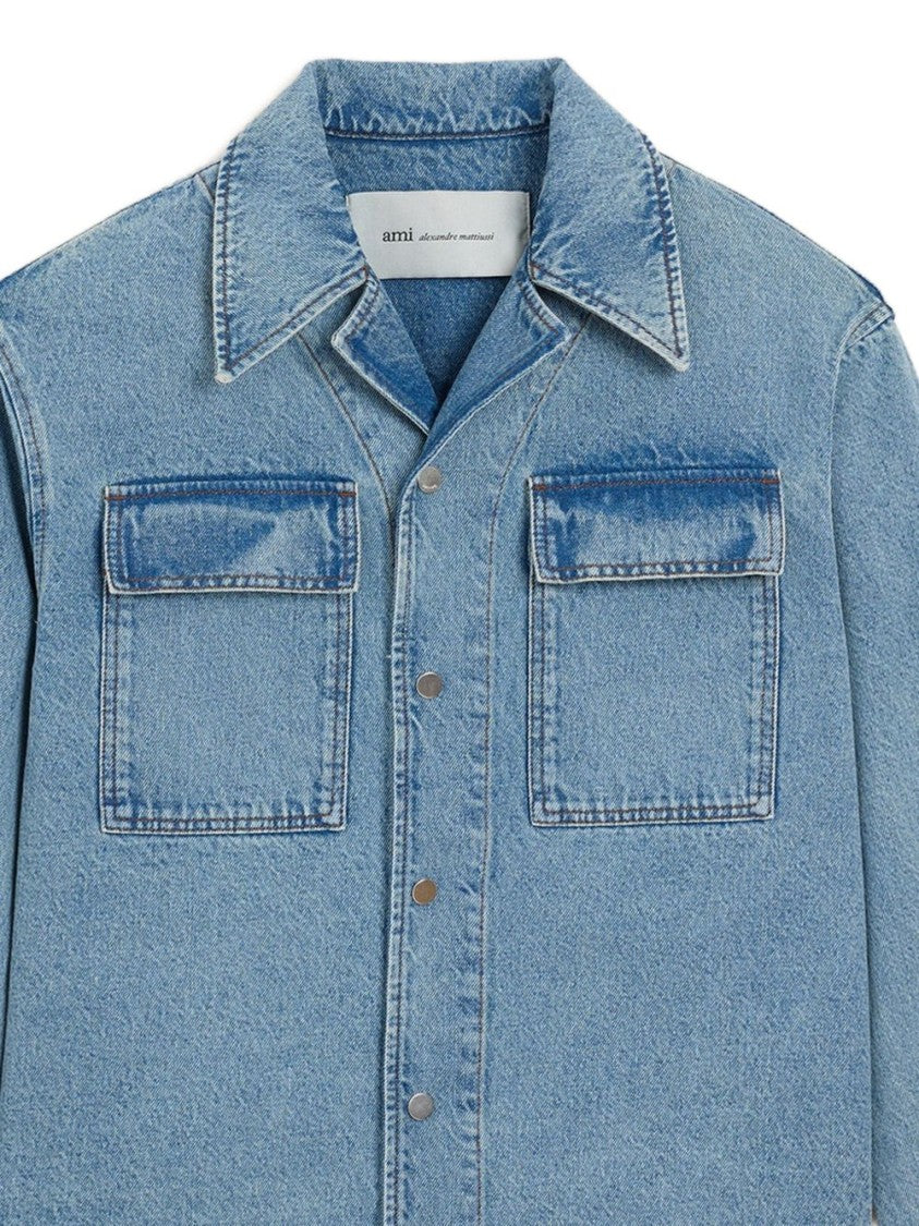 Ami Paris Denim Shirt With Classic Collar