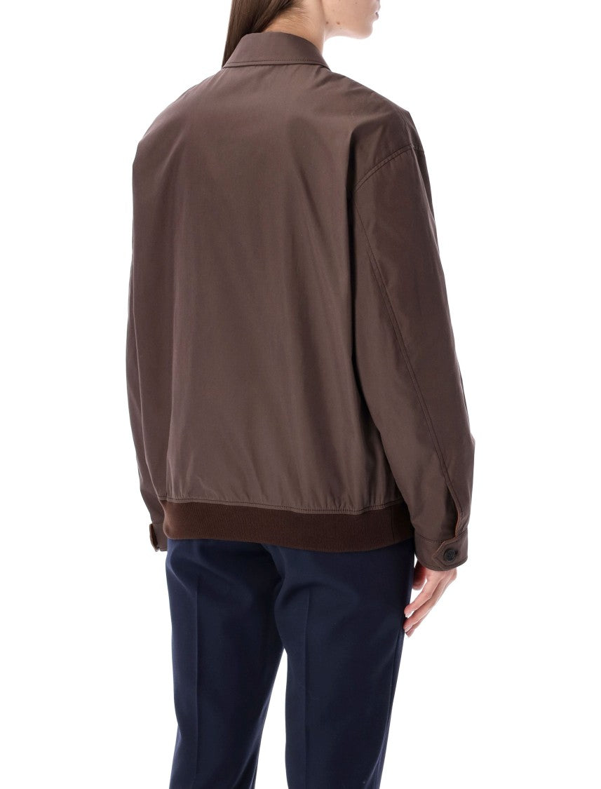 Miu Miu Panama Cotton Blouson Jacket With Leather-Trimmed Cuffs