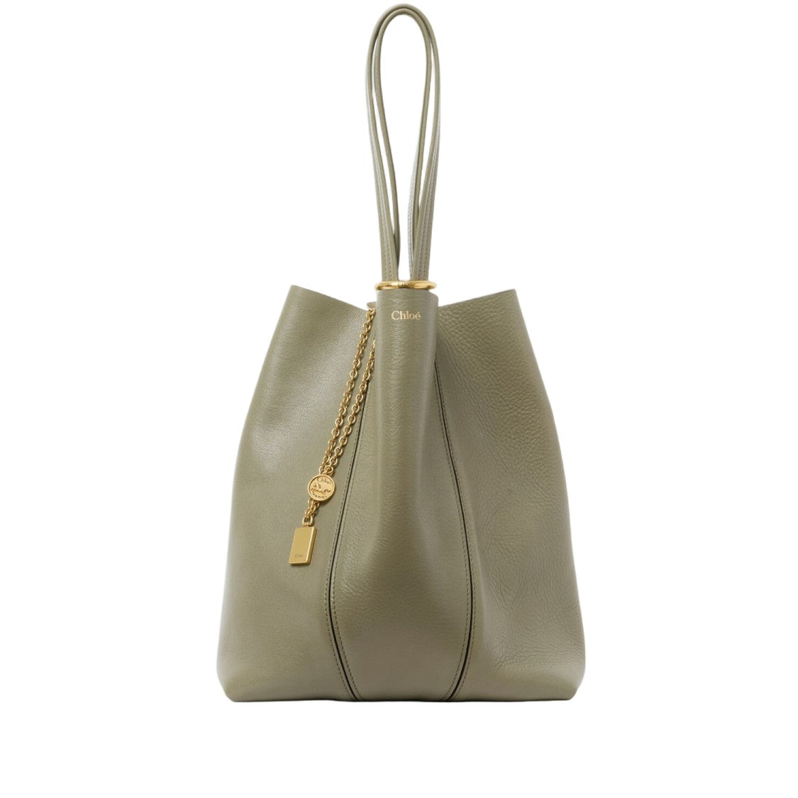 Chloé Structured Maroon Leather Spin Tote