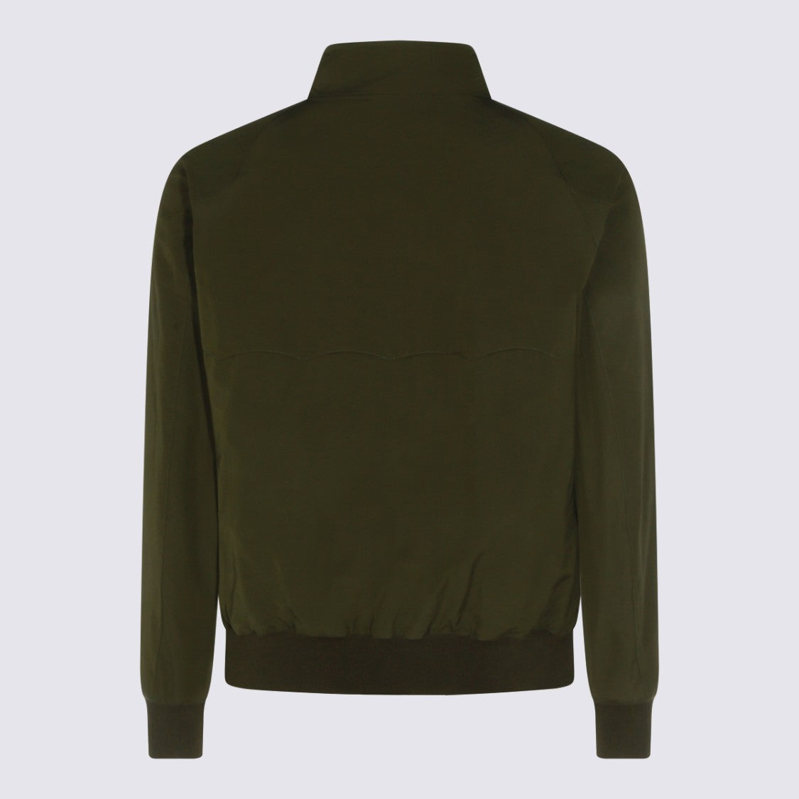 Baracuta High Collar Green Jacket With Minimalist Design And Ribbed Details