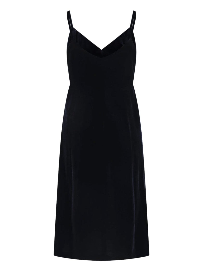 Aspesi Velvet Midi Dress With V-Neck And Thin Straps