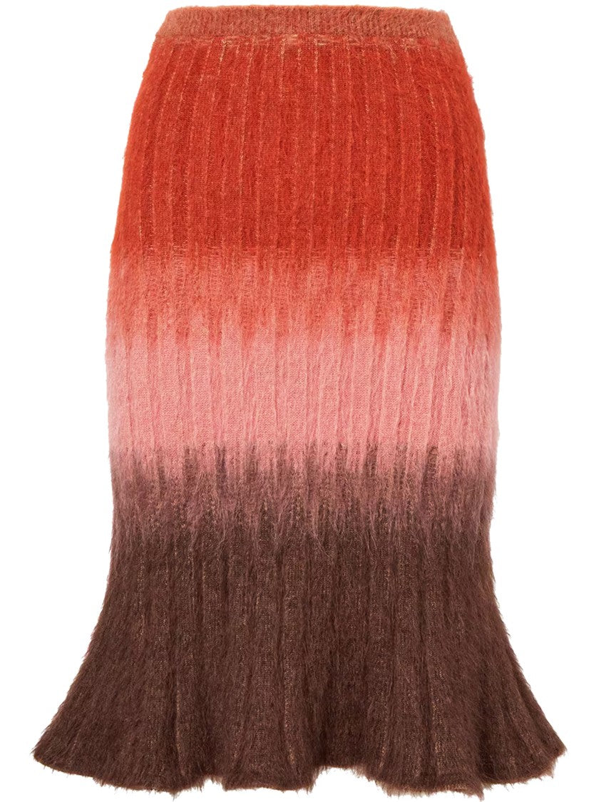 Fendi Orange Gradient Ribbed Wool Flared Skirt