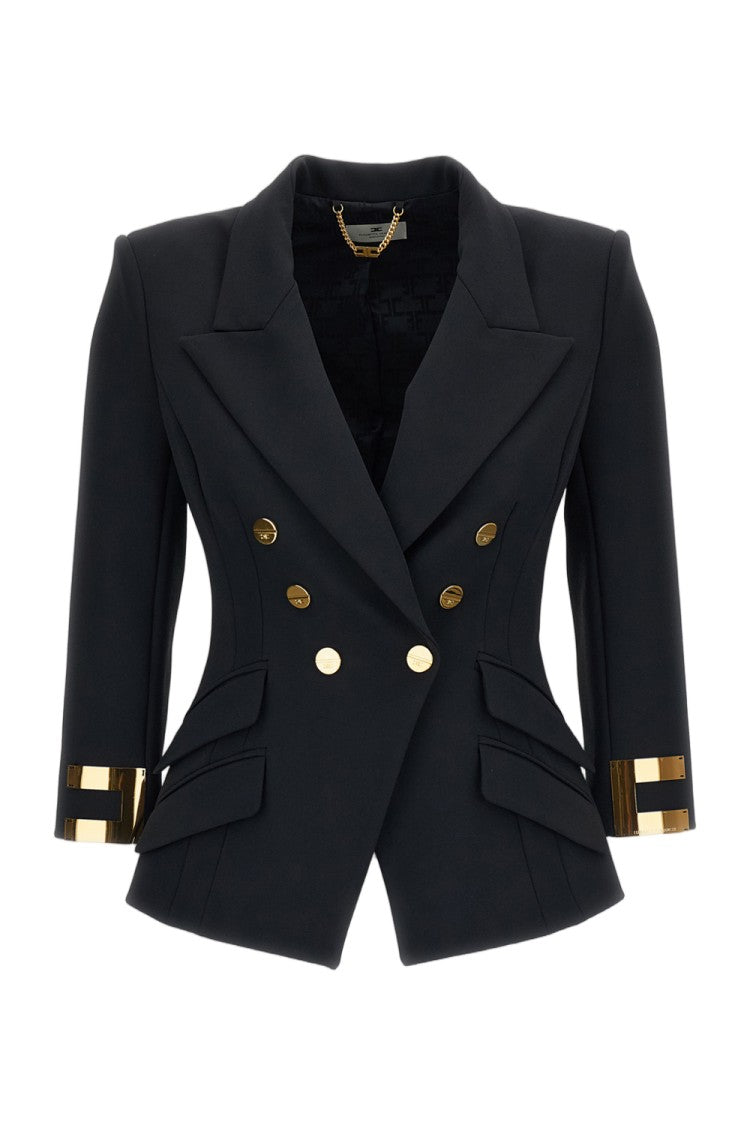 Elisabetta Franchi Black Double Stretch Crêpe Double-Breasted Blazer