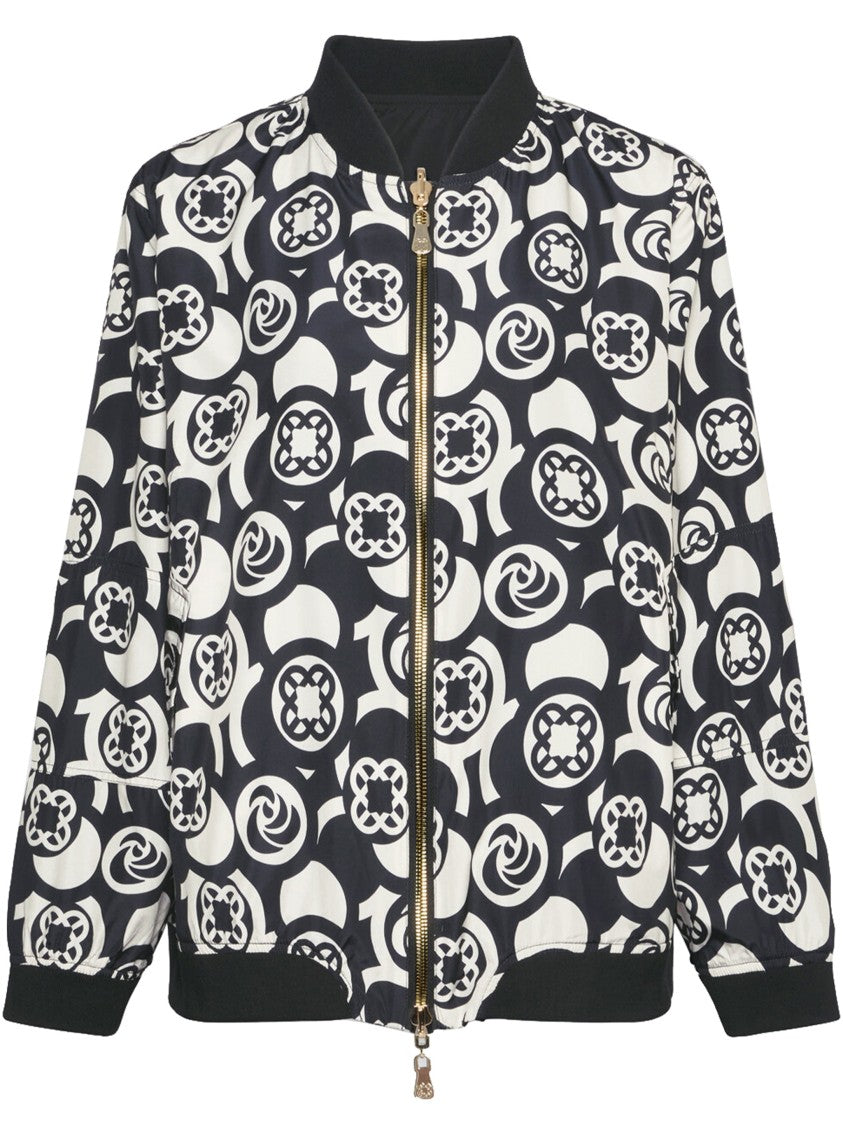 Elena Miro` Reversible Geometric Pattern Zip Bomber Jacket