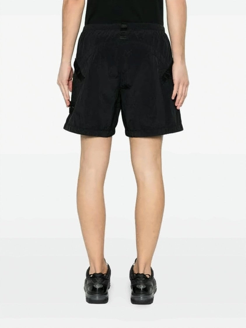 Stone Island Black Polyamide Shorts With Distinctive Patch Logo