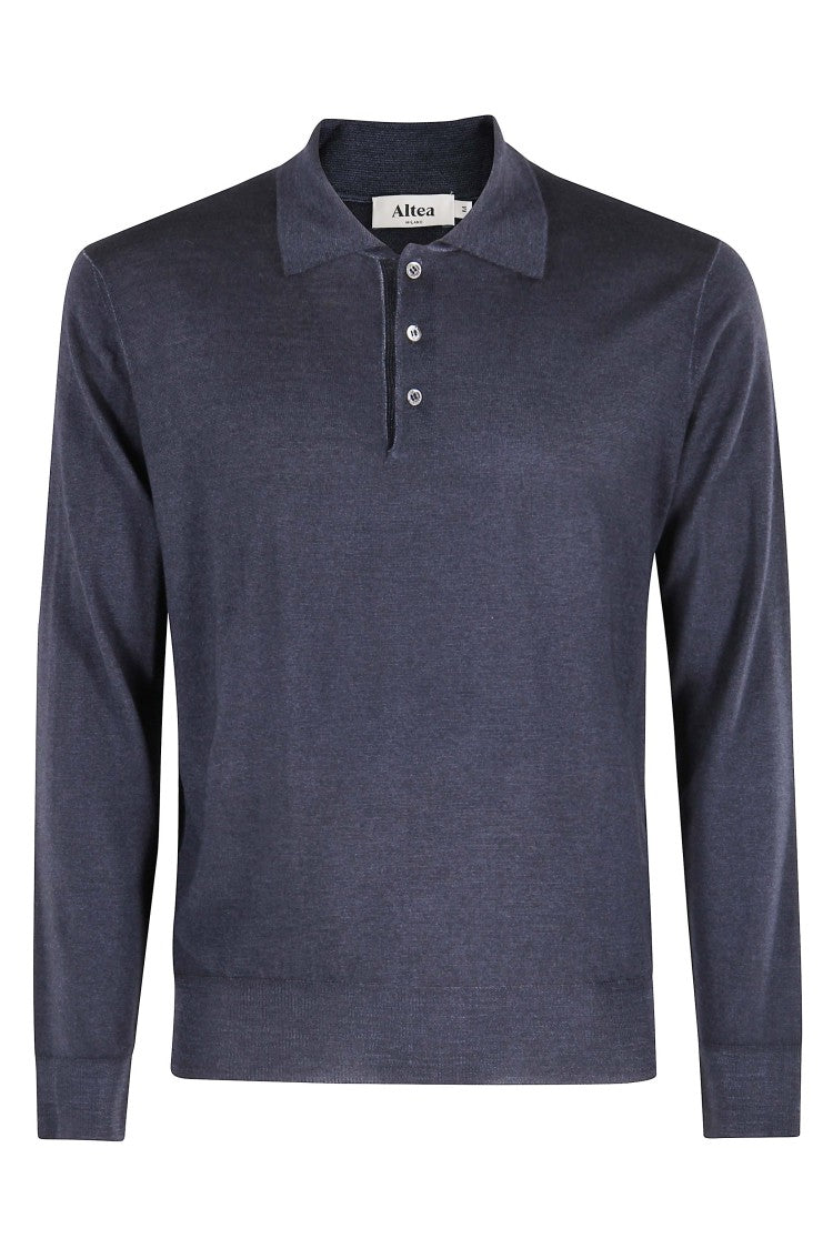 Altea Blue Polo Sweater With Collar And Buttons