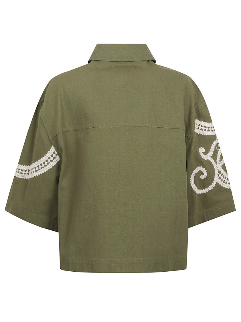 Max Mara Short-Sleeved Boxy Fit Shirt With Embroidered Details