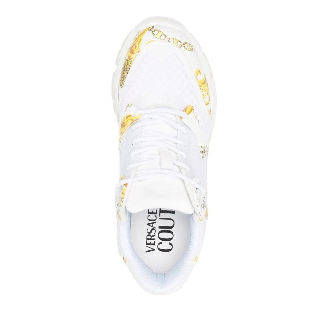 Versace Jeans Couture White Berry Gold Baroque Motif Chunky Sneakers