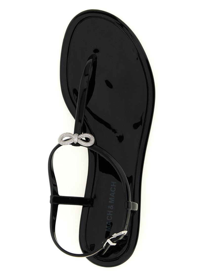 Mach & Mach Glossy Thong Sandals With Crystal-Embellished Double Bow