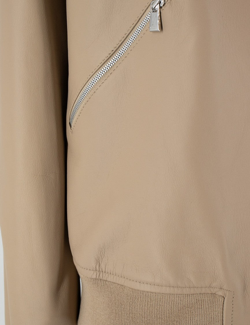 Kiton Modern Leather Bomber Jacket With Ribbed Details