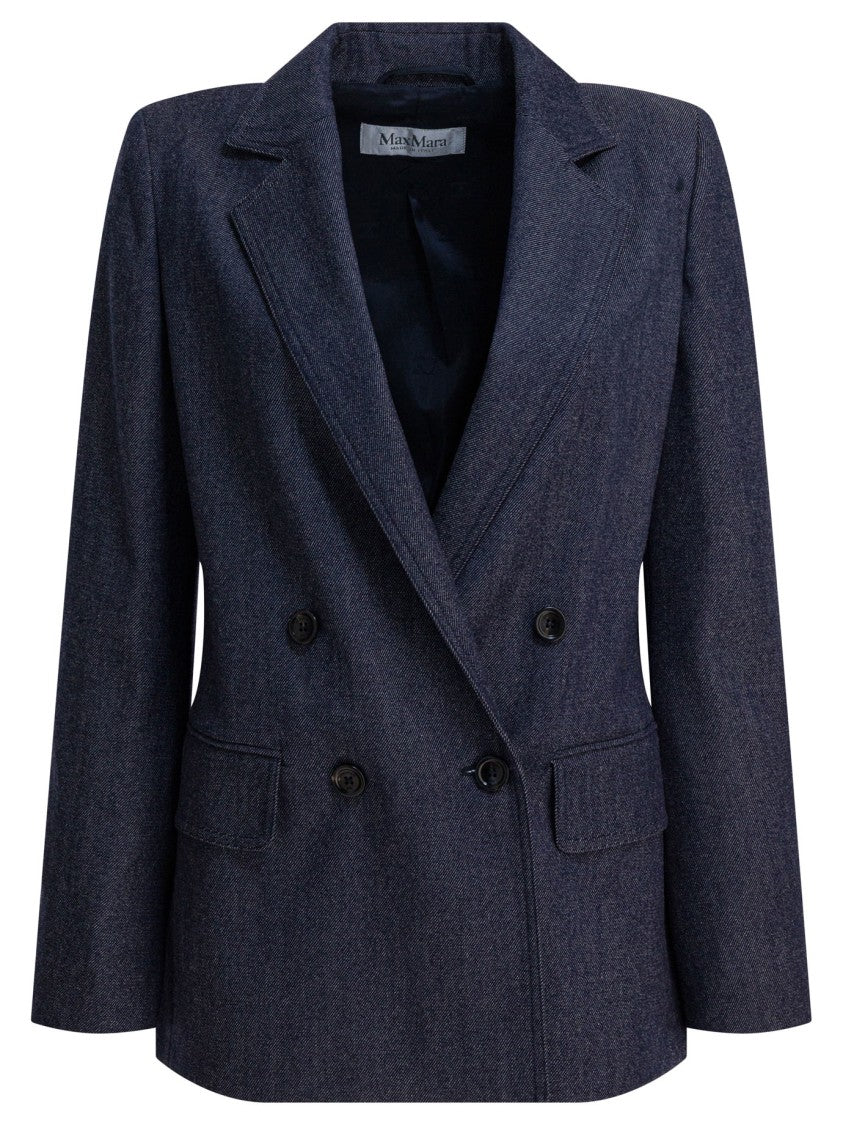 Max Mara Denim-Effect Double-Breasted Blazer With Tailored Dot Accents
