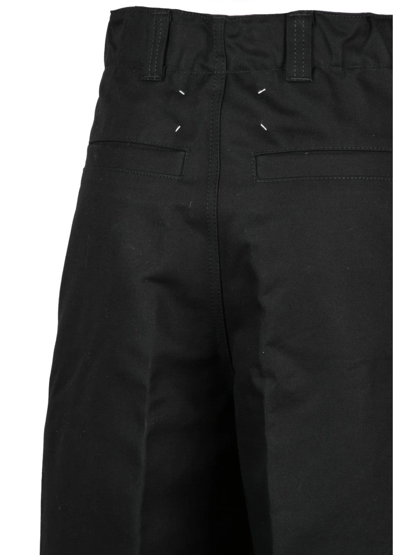 Maison Margiela High-Waisted Black Cotton Trousers With Pleated Front And Wide Leg