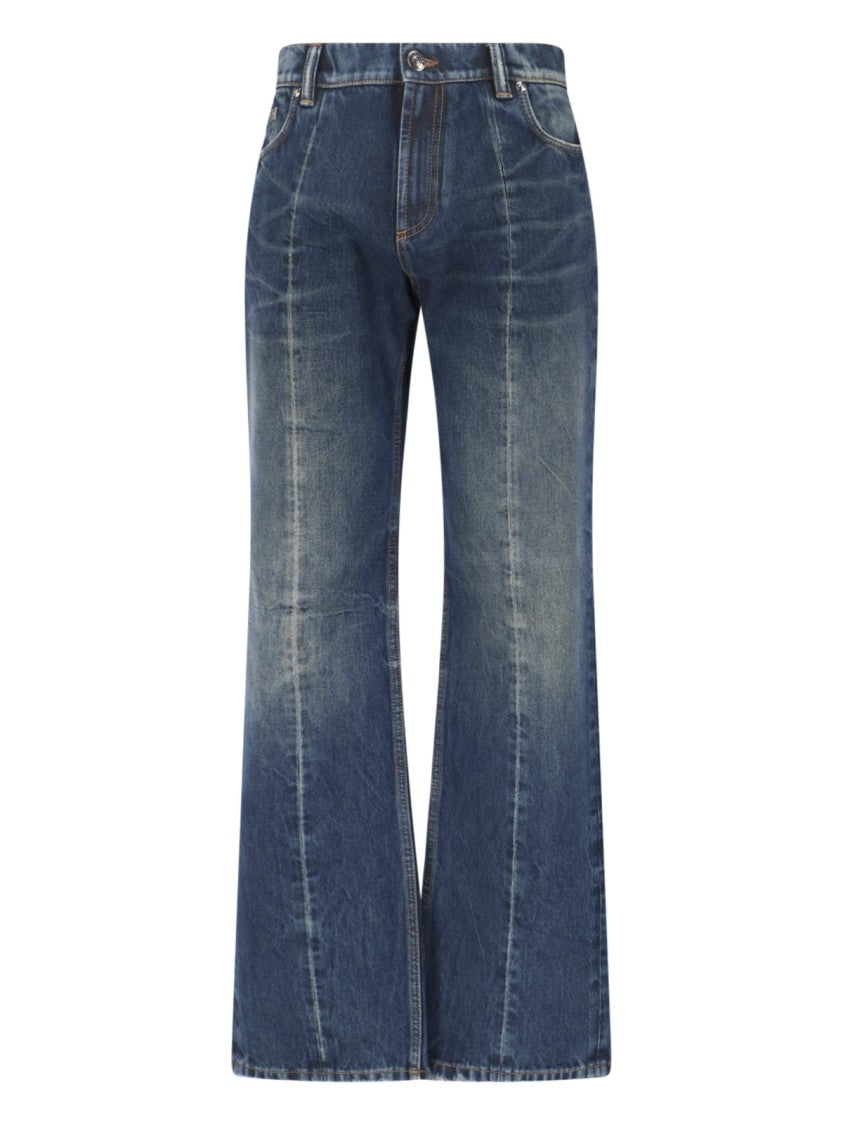 Versace Blue Wide-Leg Distressed Denim Jeans