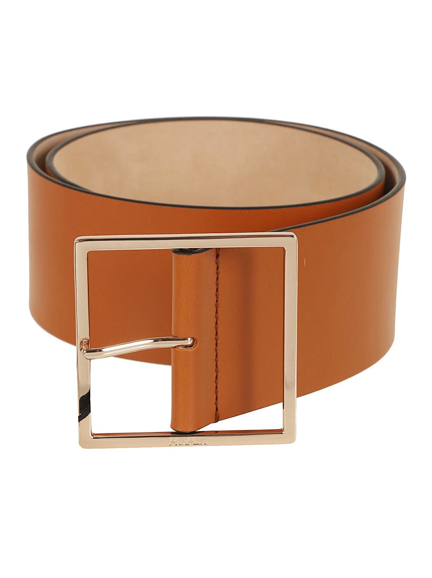 Max Mara Wide Calfskin Belt With Polished Metal Buckle
