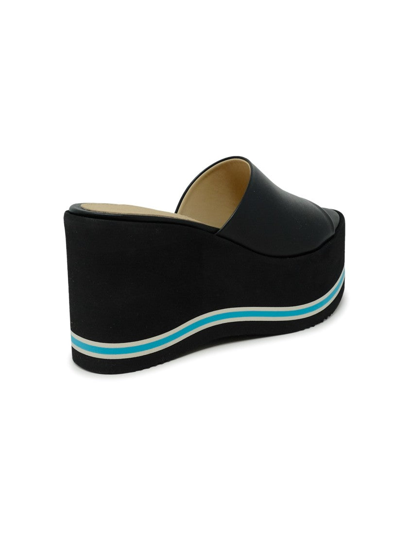 Paloma Barceló Black Leather Leto Wedge Sandals