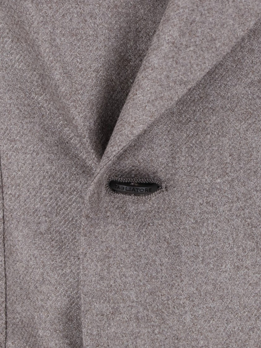 Tagliatore Taupe Virgin Wool Double-Breasted Blazer With Peak Lapel