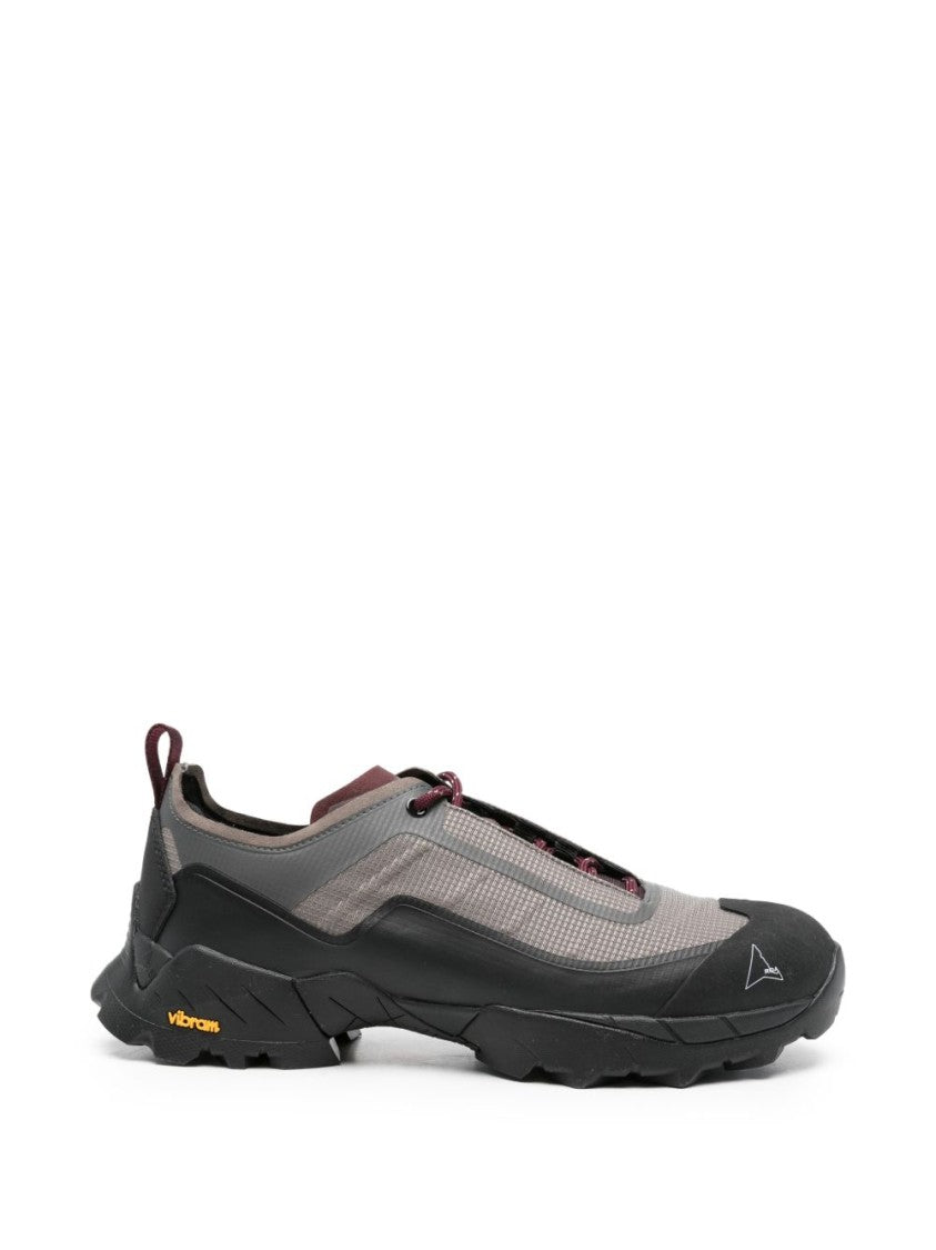 Roa Sporty Grey Mesh Flat Shoes With Burgundy Accents