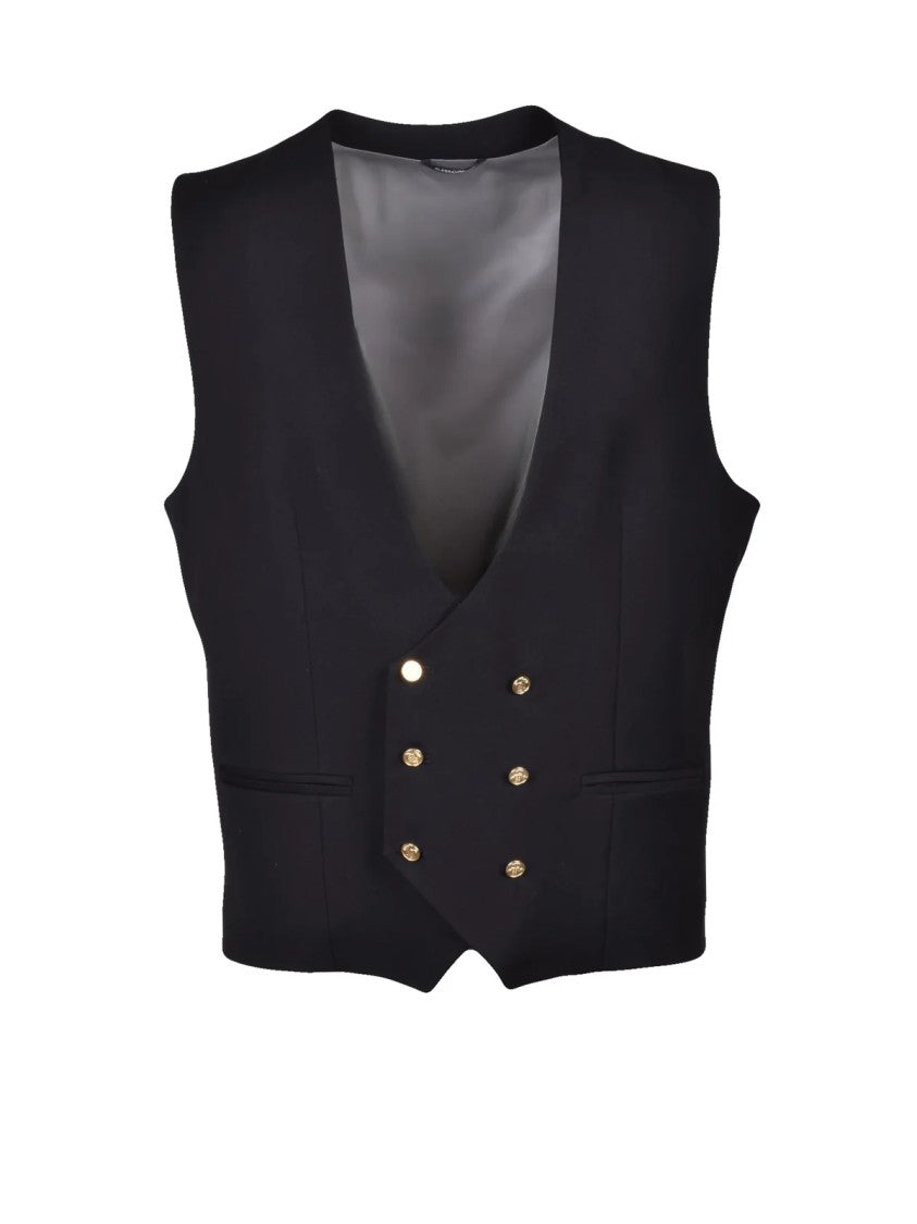 Daniele Alessandrini Tailored Double-Breasted Vest With Deep V-Neckline